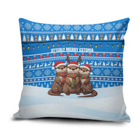 Estonia Christmas Pillow Cover with Santa Otters Lights Snowflakes and National Emblem on Blue Pattern - Wonder Print Shop