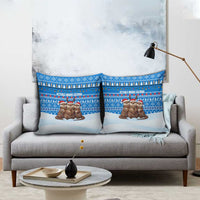 Estonia Christmas Pillow Cover with Santa Otters Lights Snowflakes and National Emblem on Blue Pattern - Wonder Print Shop