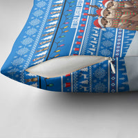 Estonia Christmas Pillow Cover with Santa Otters Lights Snowflakes and National Emblem on Blue Pattern - Wonder Print Shop