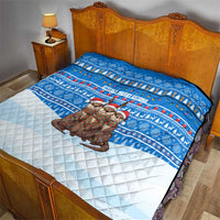 Estonia Christmas Quilt with Santa Otters Lights Snowflakes and National Emblem on Blue Pattern - Wonder Print Shop