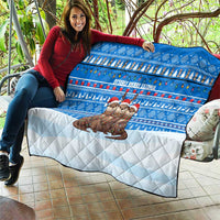 Estonia Christmas Quilt with Santa Otters Lights Snowflakes and National Emblem on Blue Pattern - Wonder Print Shop