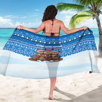 Estonia Christmas Sarong with Santa Otters Lights Snowflakes and National Emblem on Blue Pattern - Wonder Print Shop