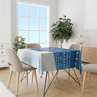 Estonia Christmas Tablecloth with Santa Otters Lights Snowflakes and National Emblem on Blue Pattern - Wonder Print Shop