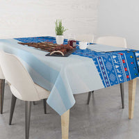 Estonia Christmas Tablecloth with Santa Otters Lights Snowflakes and National Emblem on Blue Pattern - Wonder Print Shop