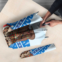 Estonia Christmas Umbrella with Santa Otters Lights Snowflakes and National Emblem on Blue Pattern - Wonder Print Shop