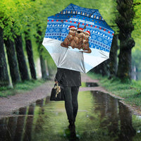 Estonia Christmas Umbrella with Santa Otters Lights Snowflakes and National Emblem on Blue Pattern - Wonder Print Shop