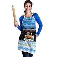Estonia Christmas Apron with Reindeer Gingerbread Snowflakes National Emblem and Winter Forest - Wonder Print Shop