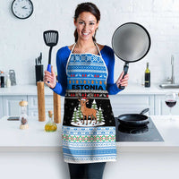 Estonia Christmas Apron with Reindeer Gingerbread Snowflakes National Emblem and Winter Forest - Wonder Print Shop