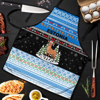 Estonia Christmas Apron with Reindeer Gingerbread Snowflakes National Emblem and Winter Forest - Wonder Print Shop