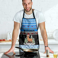 Estonia Christmas Apron with Reindeer Gingerbread Snowflakes National Emblem and Winter Forest - Wonder Print Shop