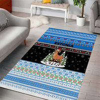 Estonia Christmas Area Rug with Reindeer Gingerbread Snowflakes National Emblem and Winter Forest - Wonder Print Shop
