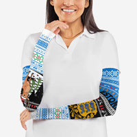 Estonia Christmas Arm Sleeves with Reindeer Gingerbread Snowflakes National Emblem and Winter Forest - Wonder Print Shop