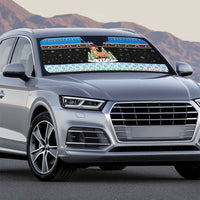 Estonia Christmas Auto Sun Shade with Reindeer Gingerbread Snowflakes National Emblem and Winter Forest - Wonder Print Shop