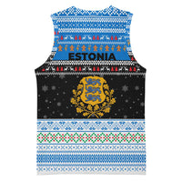 Estonia Christmas Basketball Jersey with Reindeer Gingerbread Snowflakes National Emblem and Winter Forest - Wonder Print Shop
