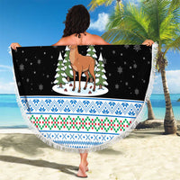 Estonia Christmas Beach Blanket with Reindeer Gingerbread Snowflakes National Emblem and Winter Forest - Wonder Print Shop