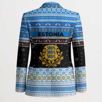 Estonia Christmas Blazer with Reindeer Gingerbread Snowflakes National Emblem and Winter Forest - Wonder Print Shop