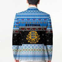 Estonia Christmas Blazer with Reindeer Gingerbread Snowflakes National Emblem and Winter Forest - Wonder Print Shop
