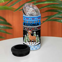 Estonia Christmas 4 in 1 Can Cooler Tumbler with Reindeer Gingerbread Snowflakes National Emblem and Winter Forest - Wonder Print Shop