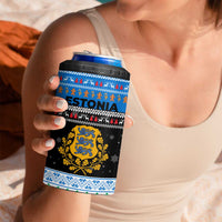 Estonia Christmas 4 in 1 Can Cooler Tumbler with Reindeer Gingerbread Snowflakes National Emblem and Winter Forest - Wonder Print Shop