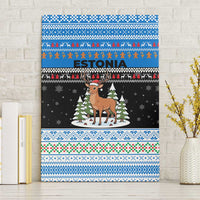 Estonia Christmas Canvas Wall Art with Reindeer Gingerbread Snowflakes National Emblem and Winter Forest - Wonder Print Shop