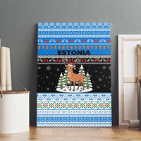 Estonia Christmas Canvas Wall Art with Reindeer Gingerbread Snowflakes National Emblem and Winter Forest - Wonder Print Shop