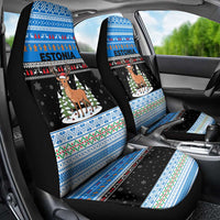 Estonia Christmas Car Seat Cover with Reindeer Gingerbread Snowflakes National Emblem and Winter Forest - Wonder Print Shop