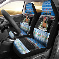 Estonia Christmas Car Seat Cover with Reindeer Gingerbread Snowflakes National Emblem and Winter Forest - Wonder Print Shop