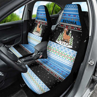 Estonia Christmas Car Seat Cover with Reindeer Gingerbread Snowflakes National Emblem and Winter Forest - Wonder Print Shop