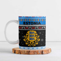 Estonia Christmas Ceramic Mug with Reindeer Gingerbread Snowflakes National Emblem and Winter Forest - Wonder Print Shop