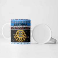 Estonia Christmas Ceramic Mug with Reindeer Gingerbread Snowflakes National Emblem and Winter Forest - Wonder Print Shop