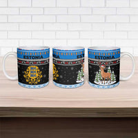 Estonia Christmas Ceramic Mug with Reindeer Gingerbread Snowflakes National Emblem and Winter Forest - Wonder Print Shop