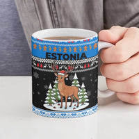 Estonia Christmas Ceramic Mug with Reindeer Gingerbread Snowflakes National Emblem and Winter Forest - Wonder Print Shop