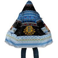 Estonia Christmas Cloak with Reindeer Gingerbread Snowflakes National Emblem and Winter Forest - Wonder Print Shop