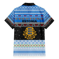 Estonia Christmas Family Matching Mermaid Dress and Hawaiian Shirt with Reindeer Gingerbread Snowflakes National Emblem and Winter Forest - Wonder Print Shop