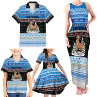 Estonia Christmas Family Matching Tank Maxi Dress and Hawaiian Shirt with Reindeer Gingerbread Snowflakes National Emblem and Winter Forest - Wonder Print Shop