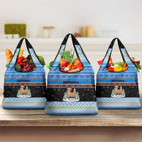 Estonia Christmas Grocery Bag with Reindeer Gingerbread Snowflakes National Emblem and Winter Forest - Wonder Print Shop