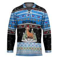 Estonia Christmas Hockey Jersey with Reindeer Gingerbread Snowflakes National Emblem and Winter Forest - Wonder Print Shop