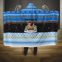 Estonia Christmas Hooded Blanket with Reindeer Gingerbread Snowflakes National Emblem and Winter Forest - Wonder Print Shop