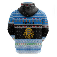 Estonia Christmas Hoodie with Reindeer Gingerbread Snowflakes National Emblem and Winter Forest - Wonder Print Shop