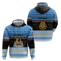 Estonia Christmas Hoodie with Reindeer Gingerbread Snowflakes National Emblem and Winter Forest - Wonder Print Shop