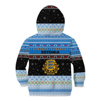 Estonia Christmas Kid Hoodie with Reindeer Gingerbread Snowflakes National Emblem and Winter Forest - Wonder Print Shop