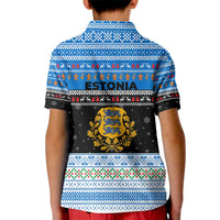 Estonia Christmas Kid Polo Shirt with Reindeer Gingerbread Snowflakes National Emblem and Winter Forest - Wonder Print Shop