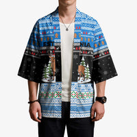 Estonia Christmas Kimono with Reindeer Gingerbread Snowflakes National Emblem and Winter Forest - Wonder Print Shop