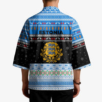 Estonia Christmas Kimono with Reindeer Gingerbread Snowflakes National Emblem and Winter Forest - Wonder Print Shop