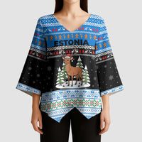 Estonia Christmas Kimono Sleeve Blouse with Reindeer Gingerbread Snowflakes National Emblem and Winter Forest - Wonder Print Shop