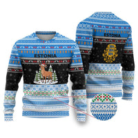 Estonia Christmas Ugly Christmas Sweater with Reindeer Gingerbread Snowflakes National Emblem and Winter Forest - Wonder Print Shop