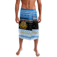 Estonia Christmas Lavalava with Reindeer Gingerbread Snowflakes National Emblem and Winter Forest - Wonder Print Shop