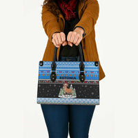 Estonia Christmas Leather Bag with Reindeer Gingerbread Snowflakes National Emblem and Winter Forest - Wonder Print Shop