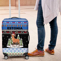 Estonia Christmas Luggage Cover with Reindeer Gingerbread Snowflakes National Emblem and Winter Forest - Wonder Print Shop