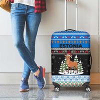 Estonia Christmas Luggage Cover with Reindeer Gingerbread Snowflakes National Emblem and Winter Forest - Wonder Print Shop